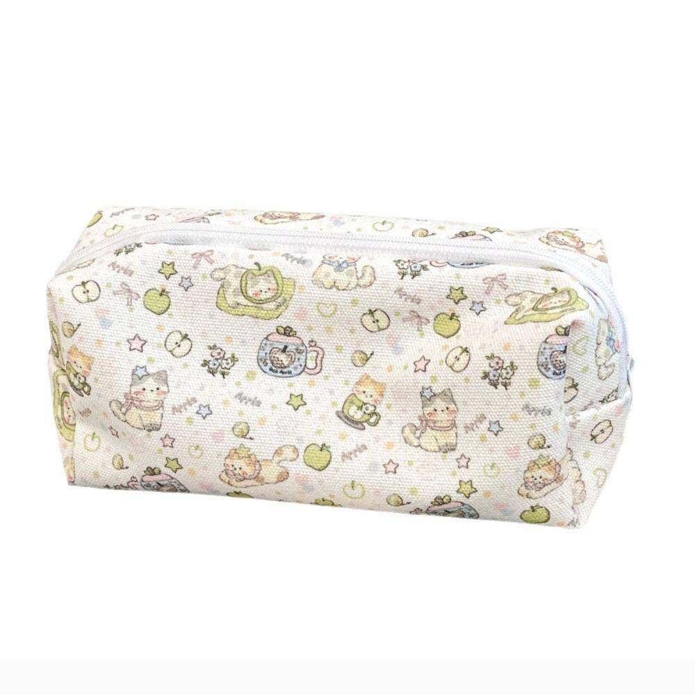 

Canvas Pen Bag Cat Printted Patterns Stationery Bag Stationery Organizer Back To School зелений