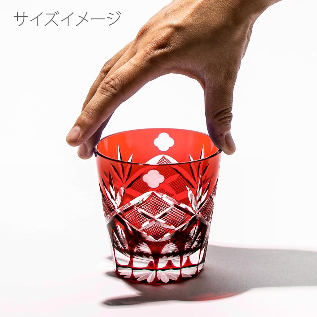 Official Direct Sales from Taiburo Edo Kiriko Genroku Crest Old Glass Wooden Made In Japan Studio Four-Leaf Open-Top (Red) TB90625-4R, Box,