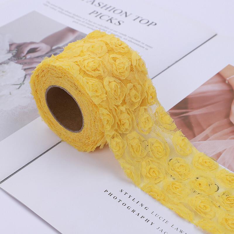 5Yards 3D Rose Flower Embroidered Lace Trim Ribbon Fabric DIY Clothing Accessorie Hand Sewn Wedding Headdress Bow