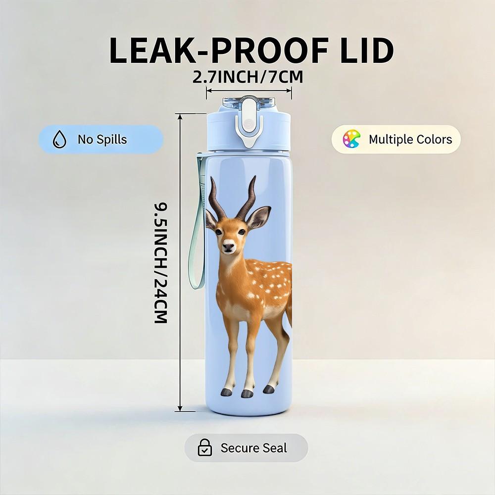 1PC Forest Deer Animal 750ml Color Plastic Sports Water Bottle Leakproof Flip Straw Lid Suitable for Sports Office Home Use