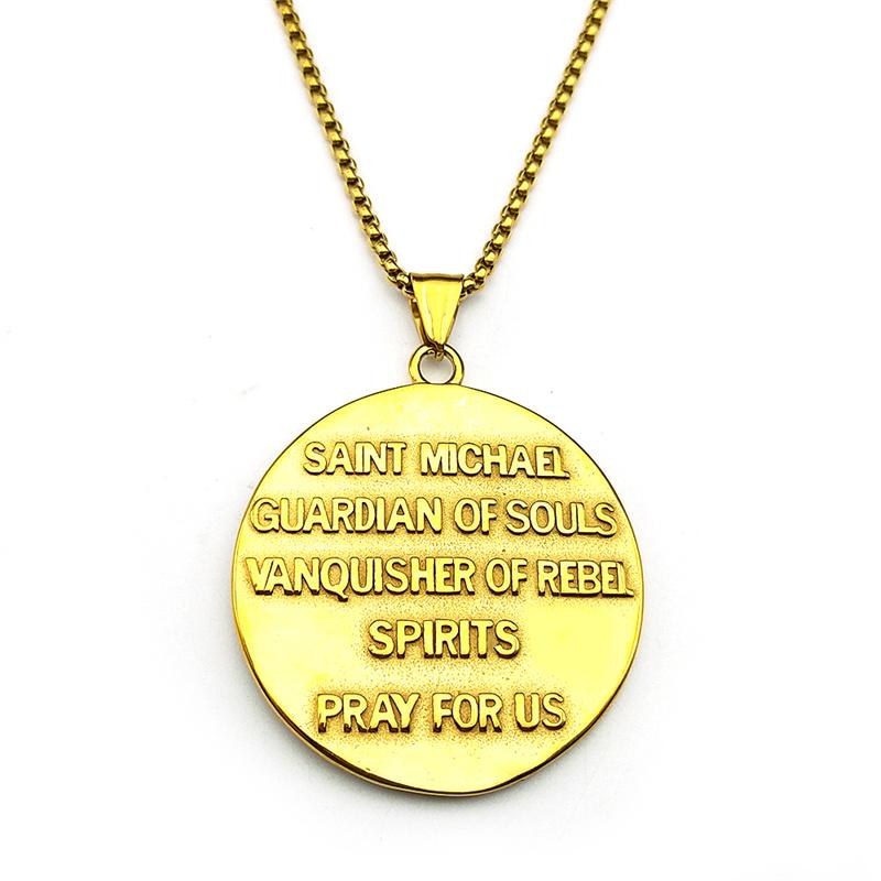 Archangel St.Michael Protect Us Pendant Necklace for Women Men Stainless Steel Christian Saint Michael Medal Chain Jewelry Gift