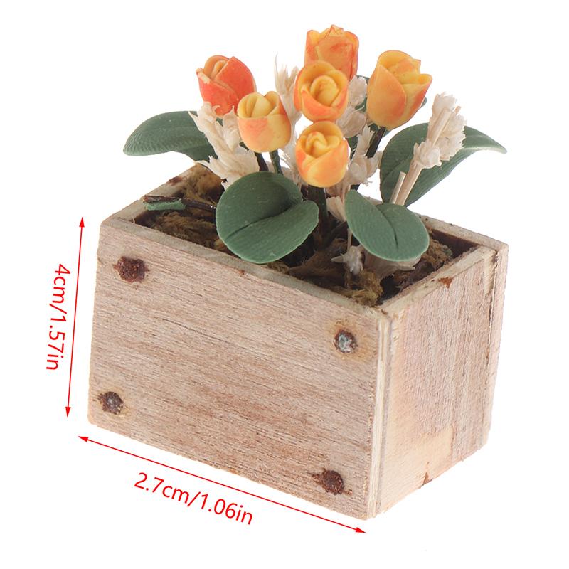 Dollhouse 1:12 Miniature Rose Tulip Hyacinths Sunflower Fruit Tree Potted Green Plant Flower Tree Plants Bonsai Model Home Decor