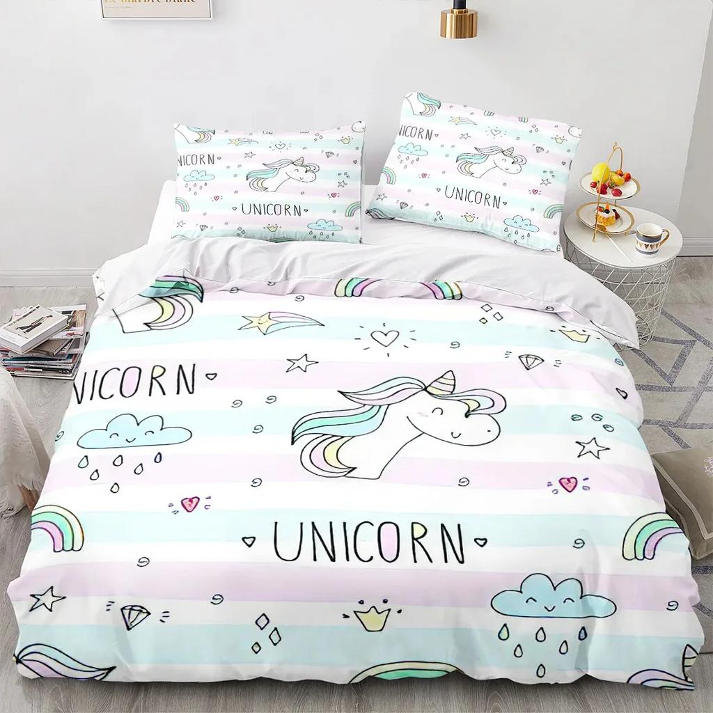 Enhörning Påslakan Set Enkel Dubbel Twin Storlek Heminredning För Flickor Barn Vuxna Sött Enhörnings Sängkläder Kawaii Sängkläder Set