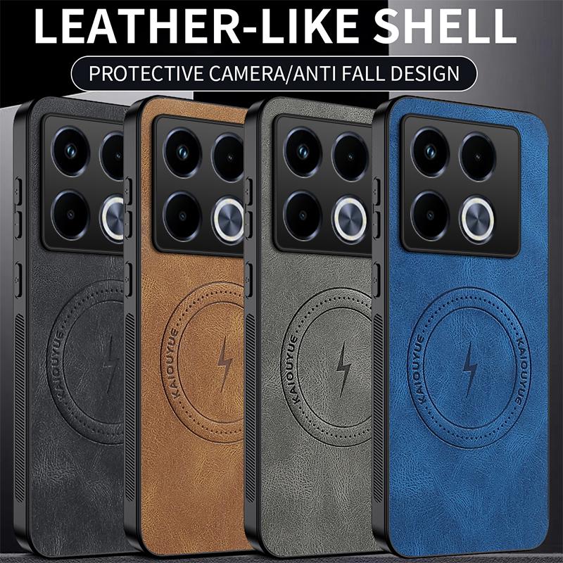 Magnetic Case For Infinix Note 40 Pro Plus 5G Note40 40Pro 4G MagSafe Napa-textured PU Silicone Leather Cover Shockproof Bumper