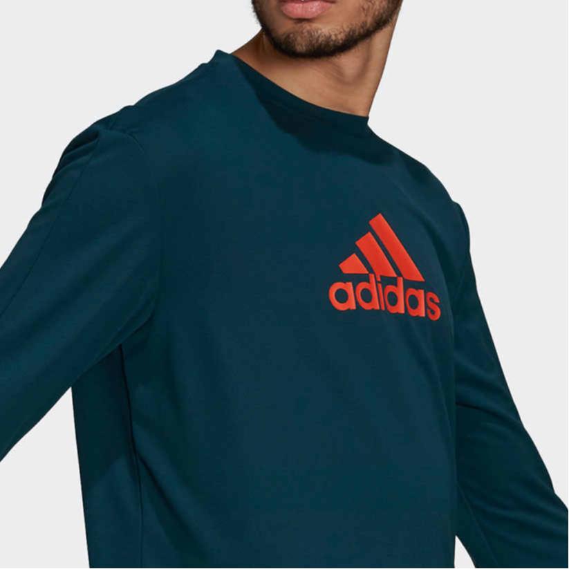Adidas Solid Color Logo Print Crew Neck Long Sleeve T-Shirt Men Tops Green GL2367