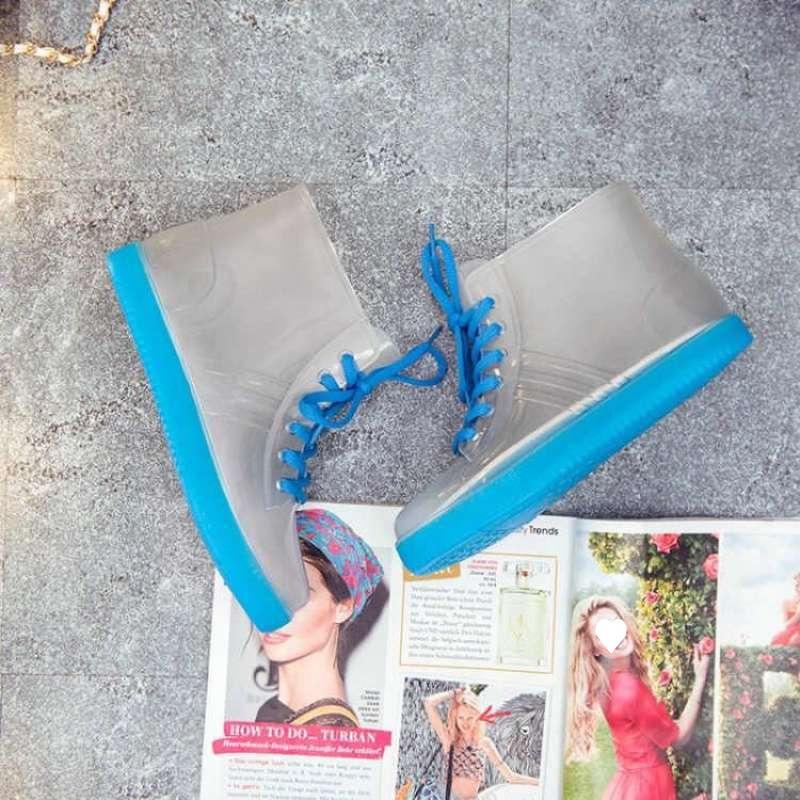 

Прозрачные милые взрослые короткие дождевые туфли женские водонепроницаемые туфли нескользящие резиновые туфли галоши корейская мода модели носят резиновые сапоги осень 35 yards