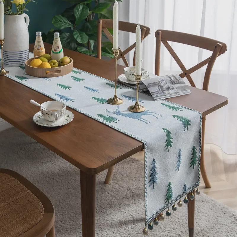 Modern Chenille Tassel Christmas Table Runner - Simple, Fresh, Polyester Tablecloth