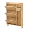Free Standing Shoe Cabinet with 3 Tilt Doors 1 Drawer Wood Handles Solid Legs Space Saving No Burrs Small Closed Style Shoe Organizer Furniture