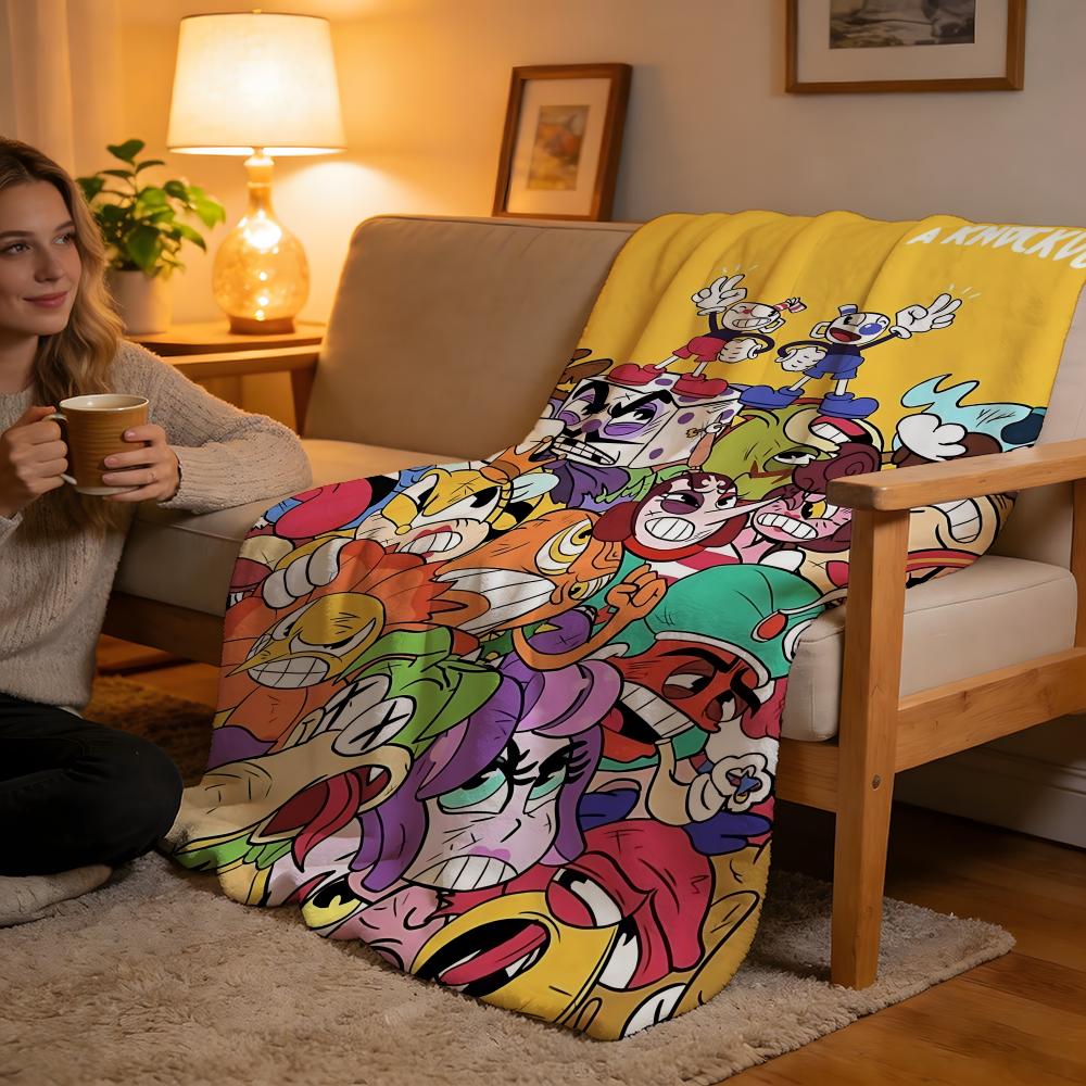 Throw High-Density Short Plush Blanket For Sofa Nap Air-Conditioned Room Soft Skin-Friendly Classic Cute Game C-Cuphead