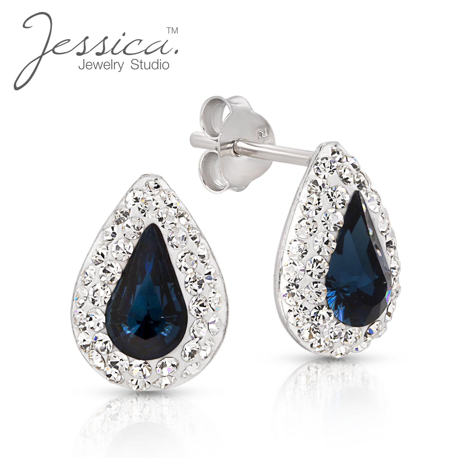 

Серьги-гвоздики с бриллиантами из натурального серебра 925 пробы в форме слезы с голубым топазом и изумрудом