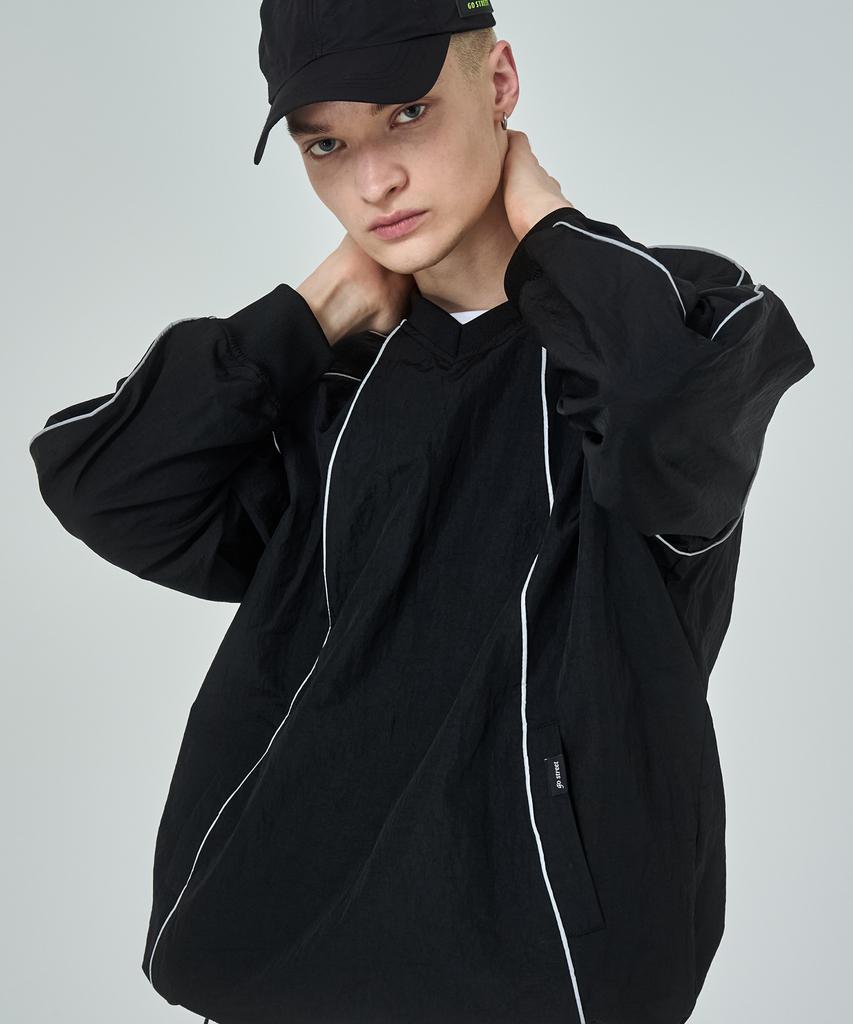 Gostreet V-Neck Piping Anorak Black