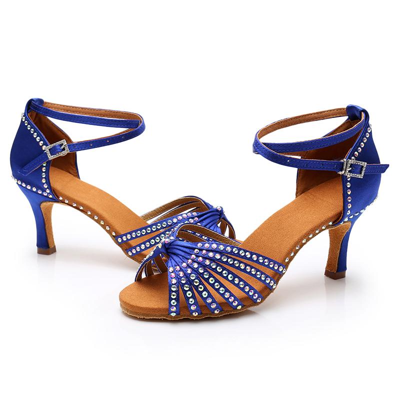 Women's Latin Dance Shoes Satin Dancing Shoes Salsa Party Ballroom Dancing Shoes High Heeled 7cm