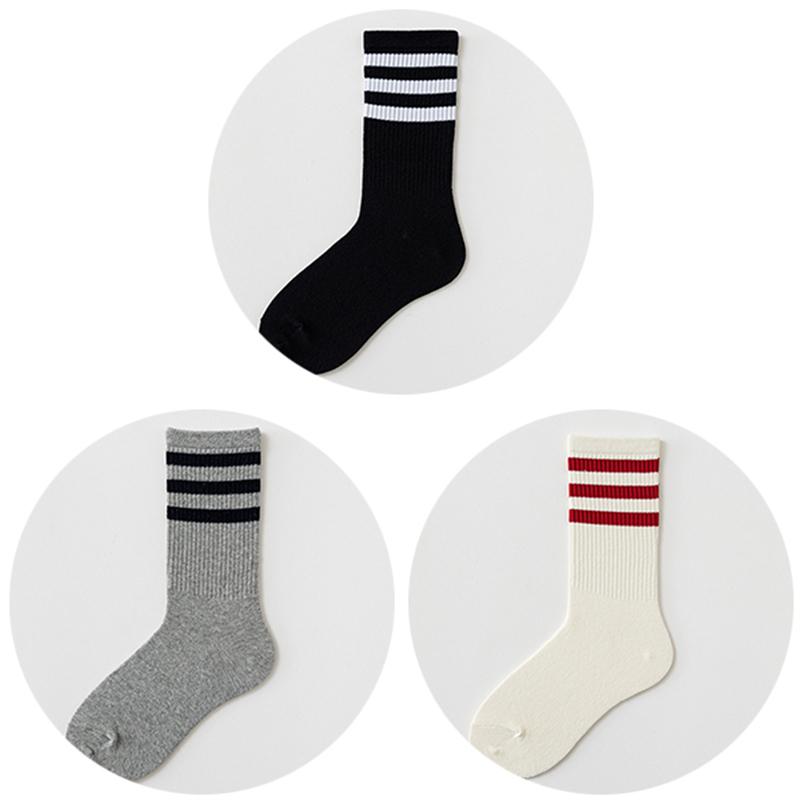 3 Pairs Cotton Women Sock Striped Solid Color Casual Breathable Hip Hop Skateboard Fashion Female Black White Middle Tube Socks