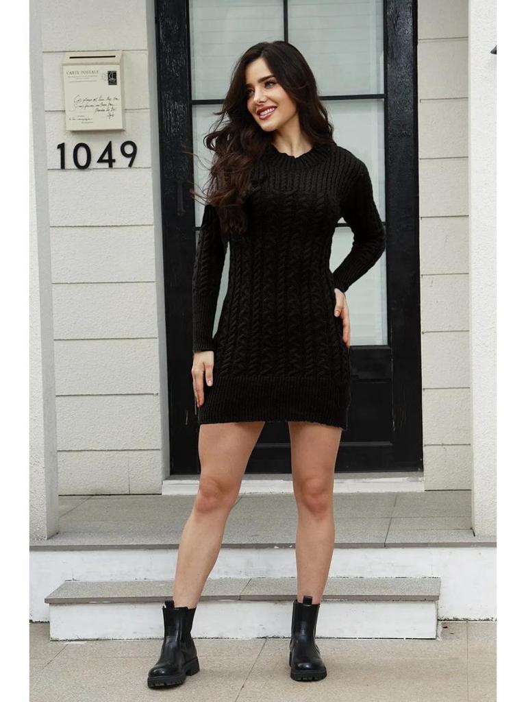 Cross-Border Fashion Cable Knit Sweater Dress: New European & American Mid-Length Autumn/Winter Women's Clothing