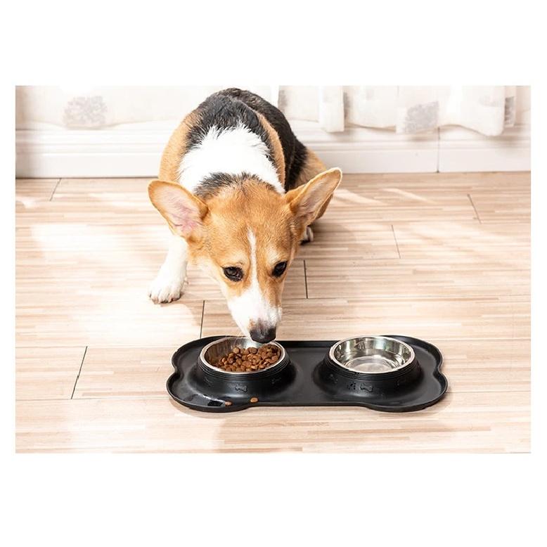 Stainless Steel Pet Dog Feeder Silicone Anti-spill Cats Dog Double Bowl Pet Feeding Drinking Water Bowls Dog Food Dispenser