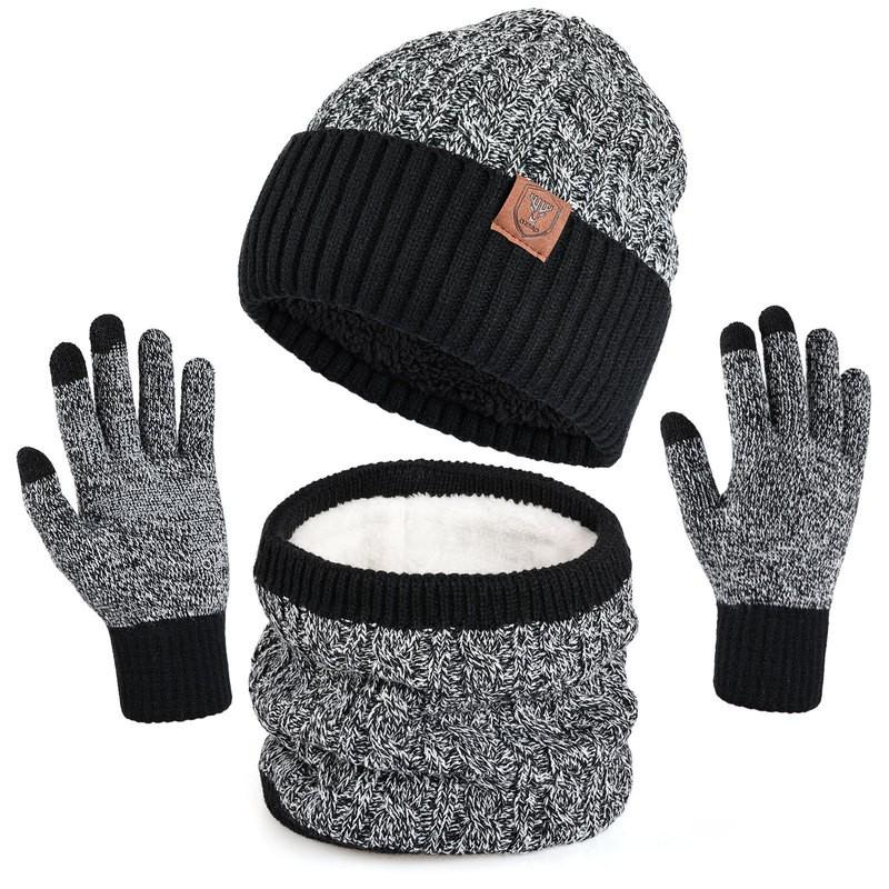 Acrylic Knit Winter Hat Scarf Gloves Set Adults Warm Lightweight Casual 3-Piece Accessory Kit In Multiple Colors