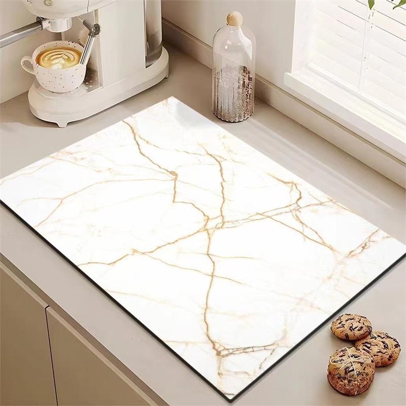 Marble Pattern Printed Kitchen Countertop Drain Pad Anti-Scald Heat-Resistant Dish Drying Pad Home Drying Coffee Tableware Mat