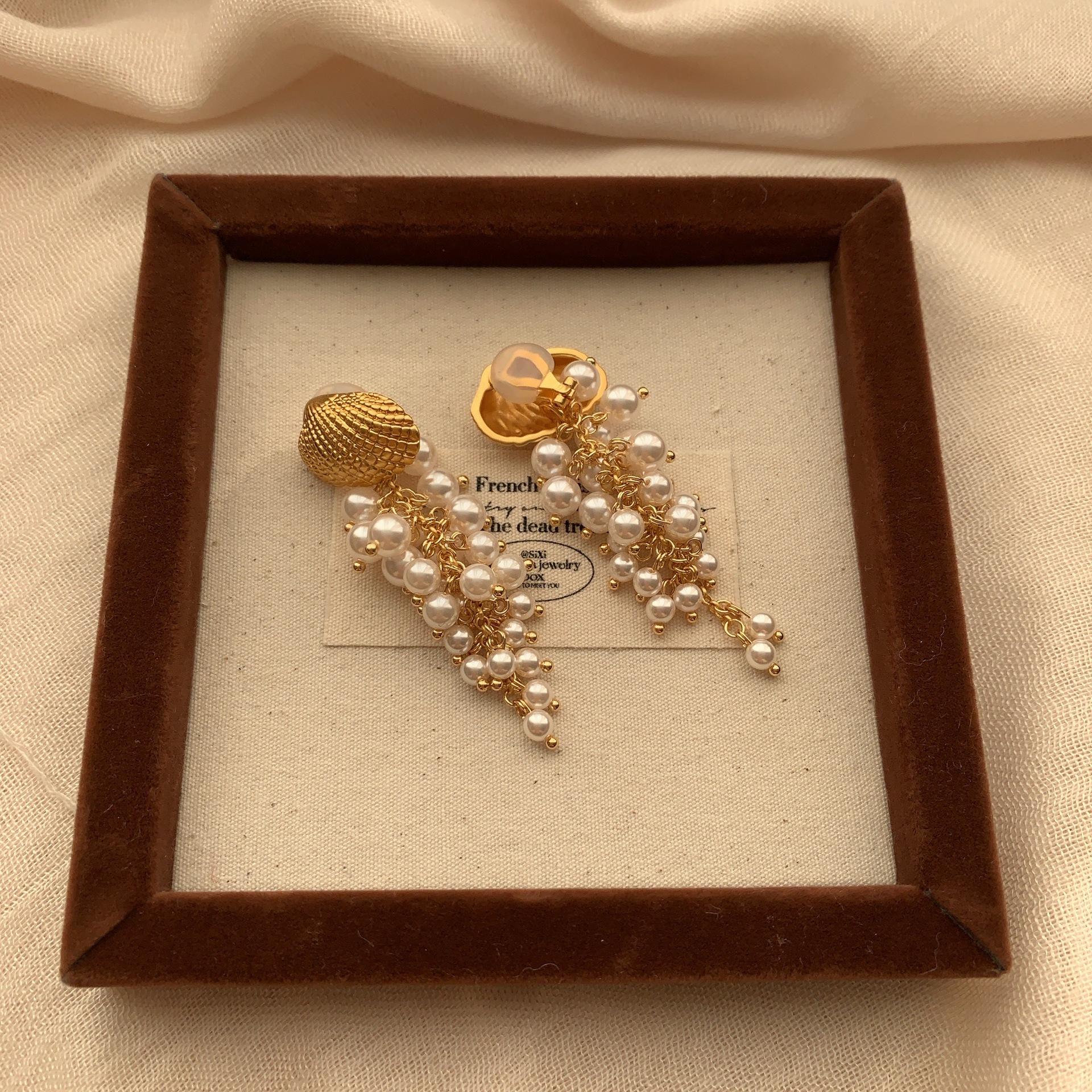 Three-Dimensional Shell Multi-Layer Pearl Fringed Earrings, Earrings, Elegant Light Luxury, Natural Romantic Atmosphere, Versatile Woman