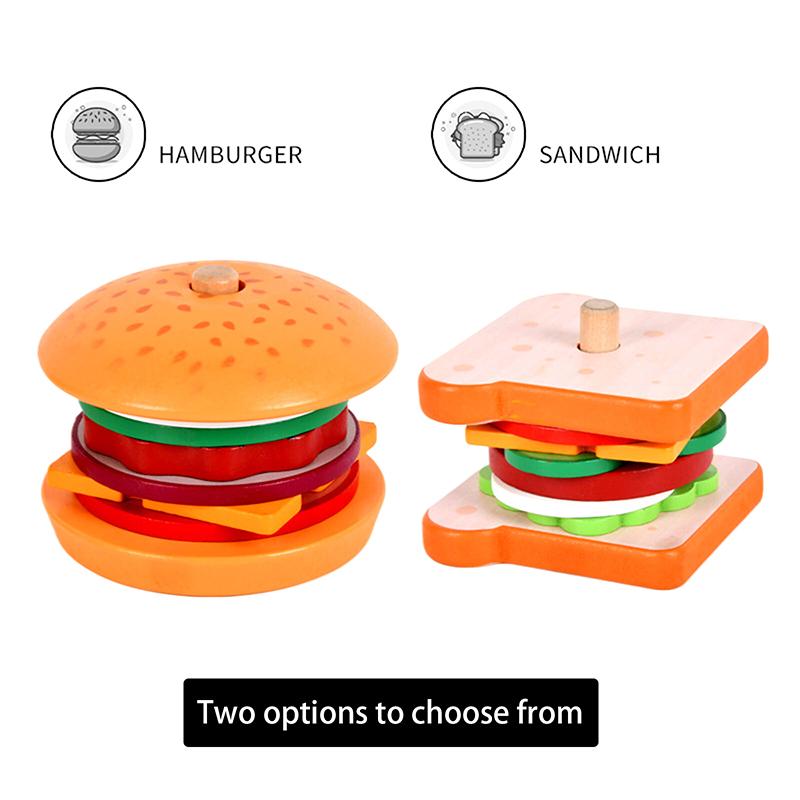 1 Set Fine Motor Skill Toy Montessori Wooden Burger Stacking Educational Toys For Toddlers And Kids Preschool