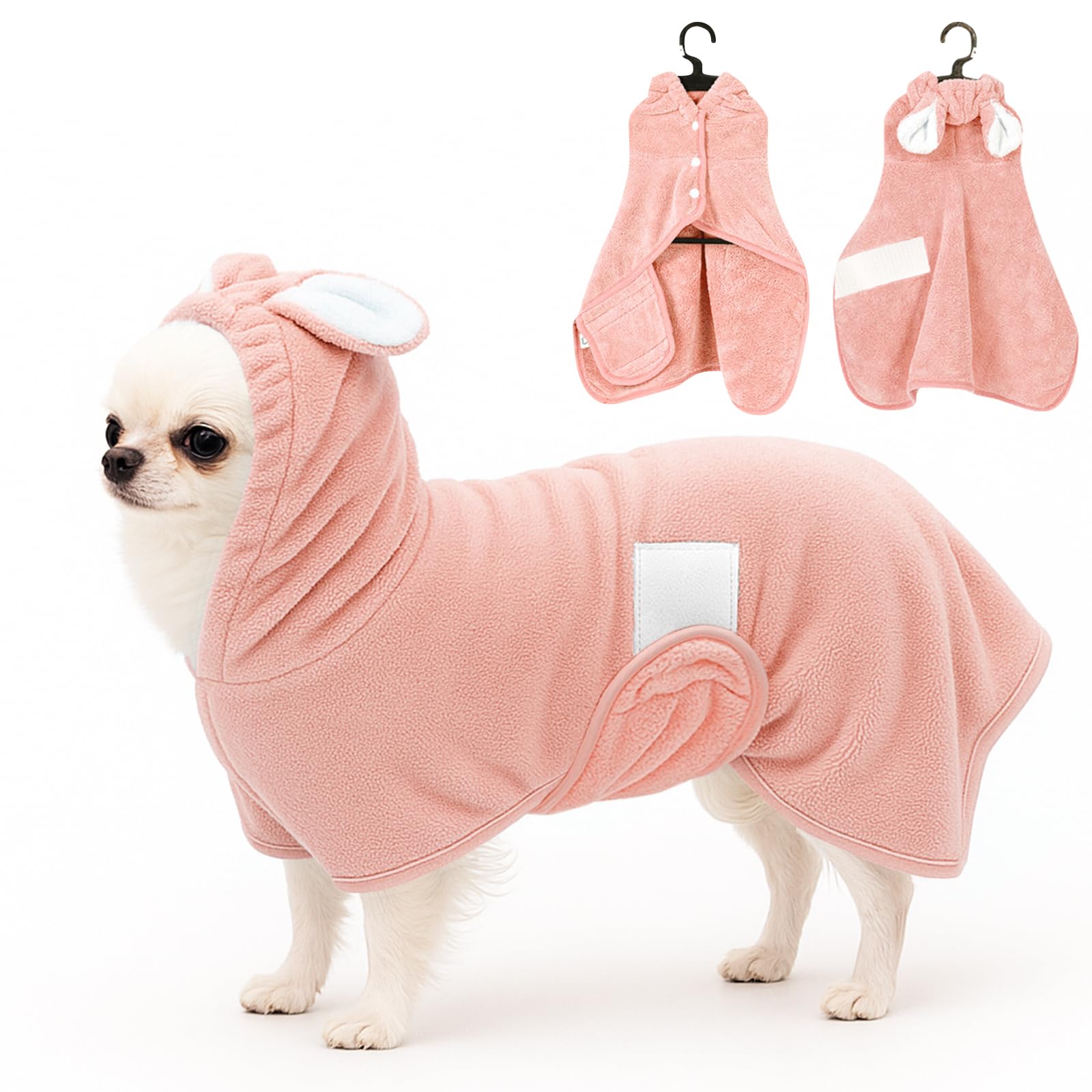 

Cute Pet Bathrobe Pet Dogs And Cats Absorbent Quick Drying Towel Adjustable Winter Puppy Bath Towel Hooded Coat Pet Supplies XS рожевий