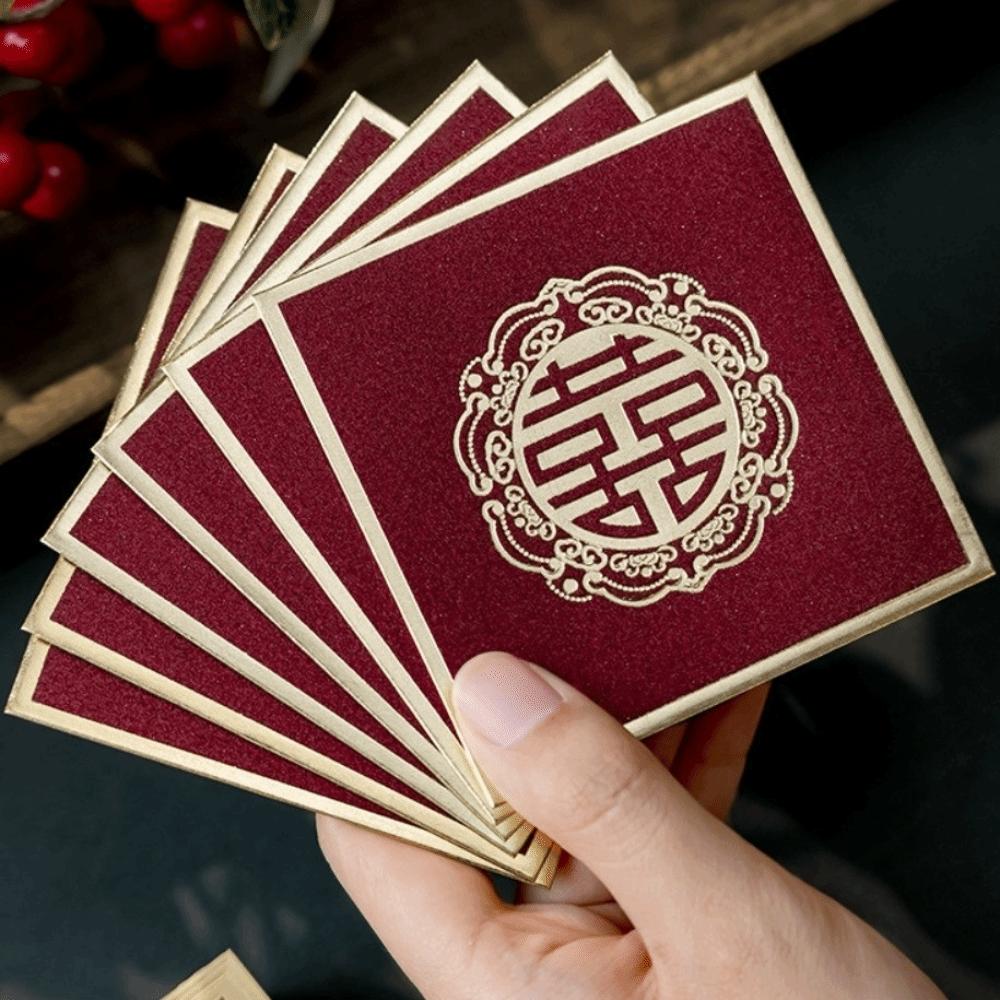 New Year Blessing Words Wedding Red Envelope Pearlescent Paper Spring Festival Mini Money Pocket S/M/L Size Bronzing