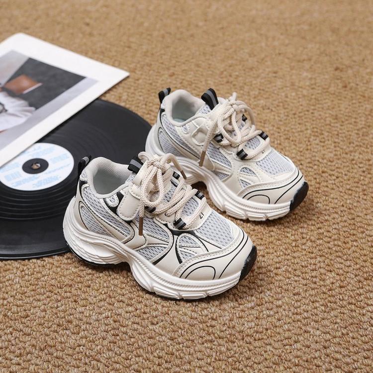 Girls handsome children's sports shoes 2025 spring and autumn new deodorant boys dad breathable double net running shoes non-slip