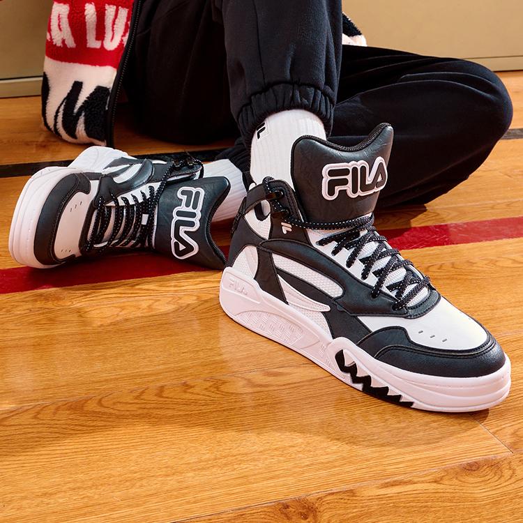 Fila Fusion Desperado Fabric Synthetic Leather TPU Mid-Top Retro Basketball Shoes Women Sneakers White Black T12W243221FWB