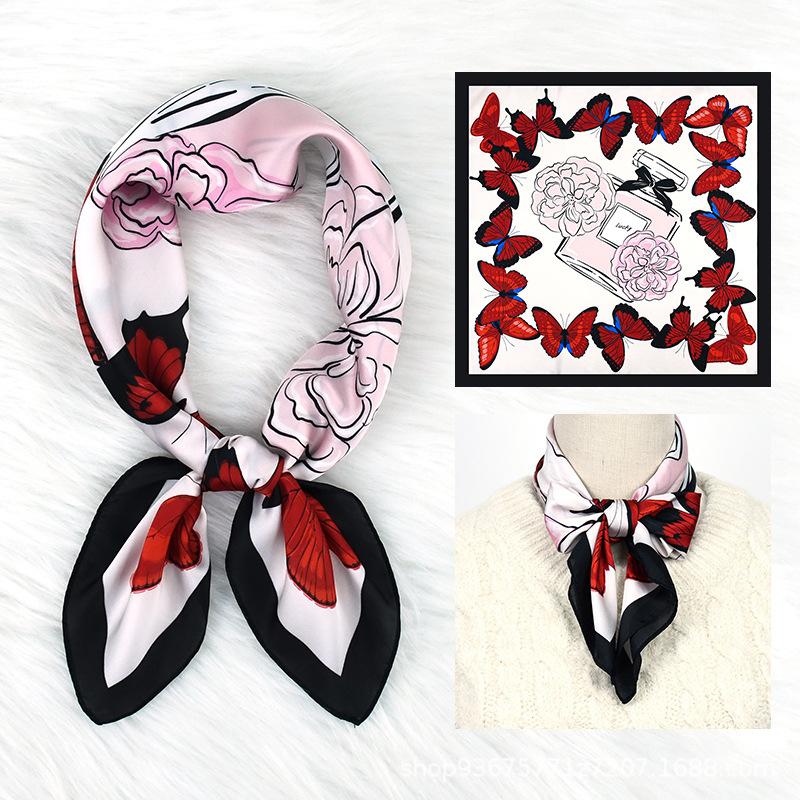 Spring and summer 71 new blue butterfly fashion commuter silk scarf pink perfume plant flower small square scarf scarf
