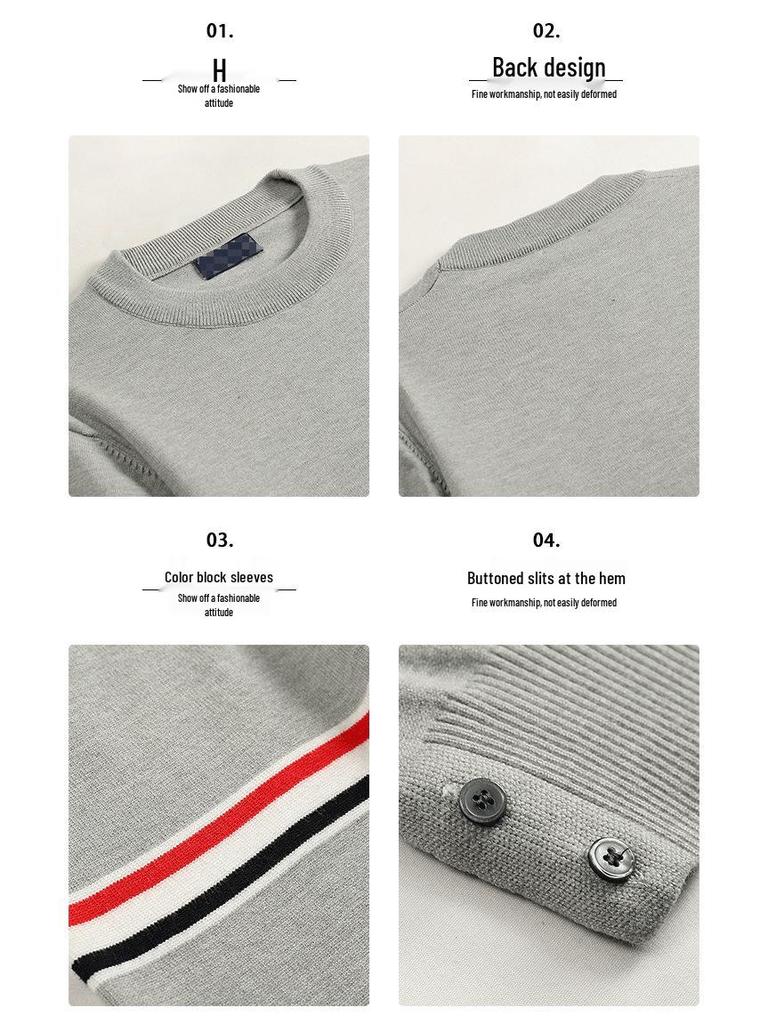 Unisex Striped Contrast Color Pullover Sweater – Round Neck Knit for Spring & Autumn