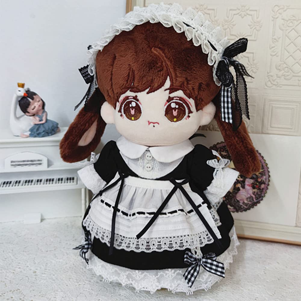 niannyyhouse 20cm Doll Clothes Maid Outfit Headband Dress Apron Set Lace Dress Doll Baby Clothes Stuffed Animal Dress Up Cotton Doll Clothes + +