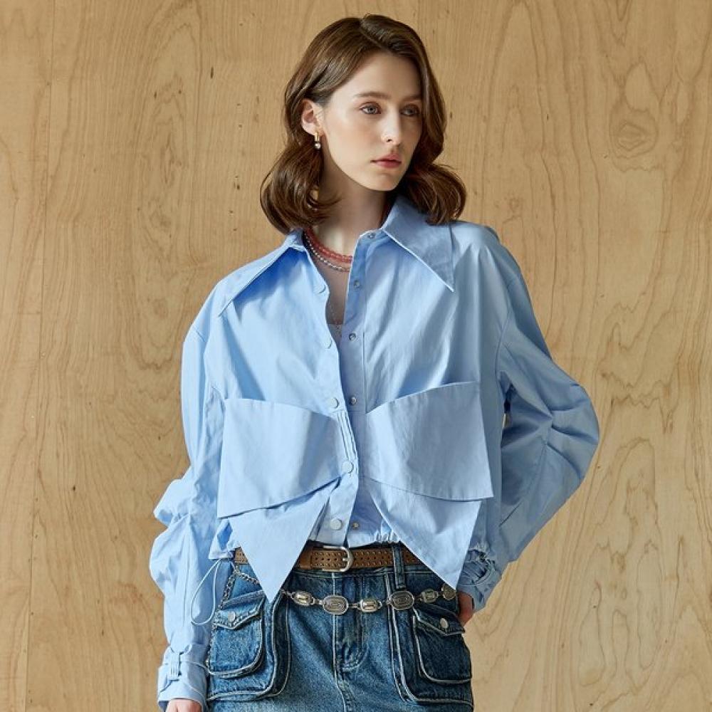 Maxza Ribbon Shirt String Volume Crop Jumper Ze05qj004nh Blue/FREE