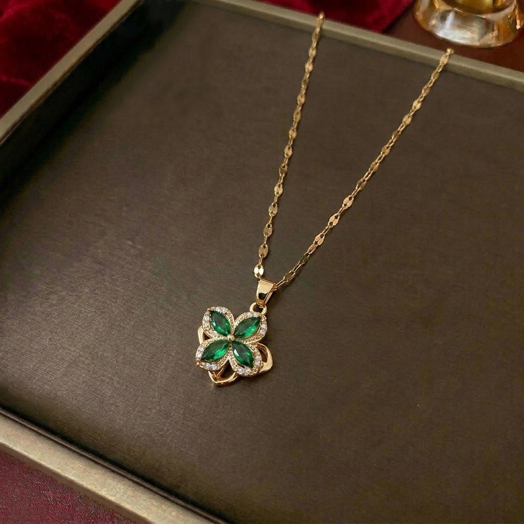 Women's Fashion Necklace & Bracelet Set: Flower Pendant, Diamond Bauhinia Earrings