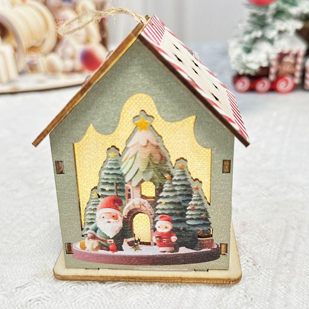 Nordic Style Light-Up Wooden Christmas Tabletop House Ornaments