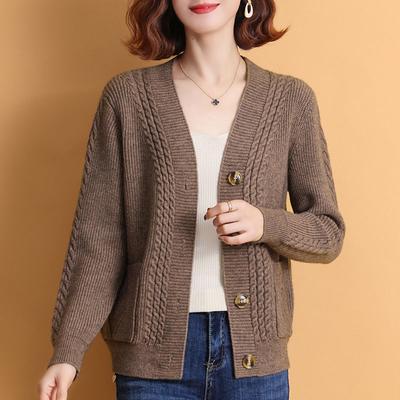 Women's Knitted Cardigan Sweater Jacket Spring Autumn Short Solid Color V-neck Knitted Cardigan Jacket