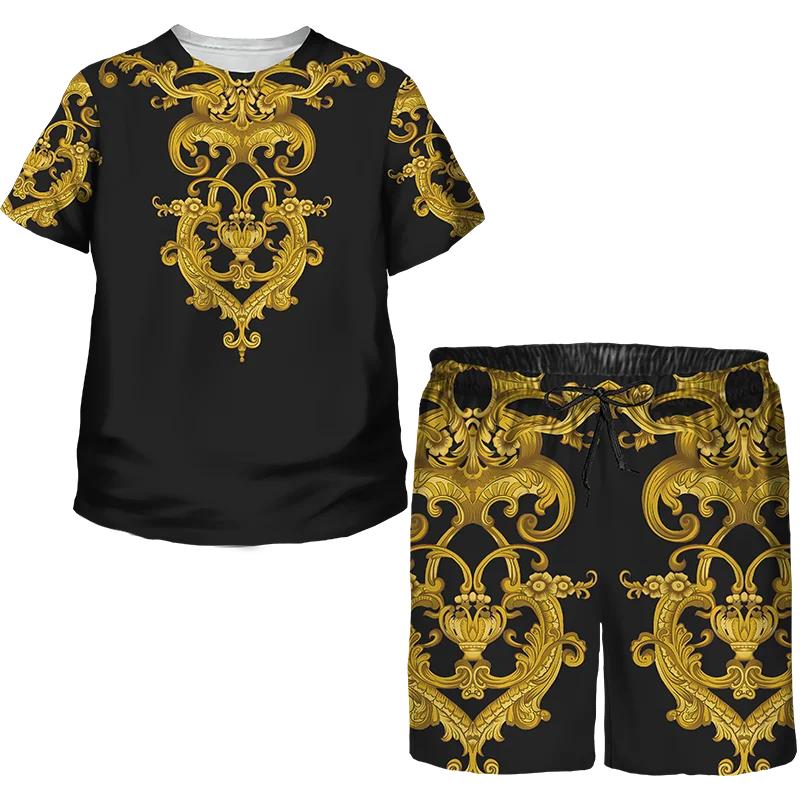 Baroque Style Girls Boys Luxury Clothing Suit Summer Suit Kids Casual T Shirt + Shorts Sets Outfits Pyjamas 1-14Y