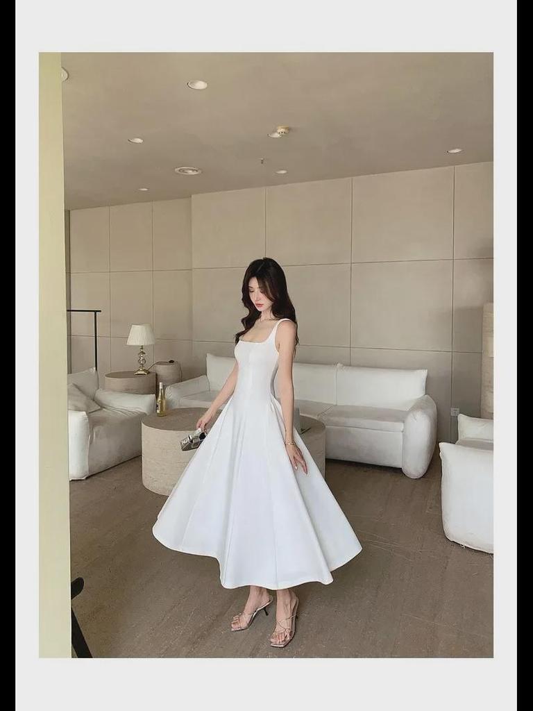 2025 Elegant Red Swing Skirt Dress: New French-Style Suspender for Women