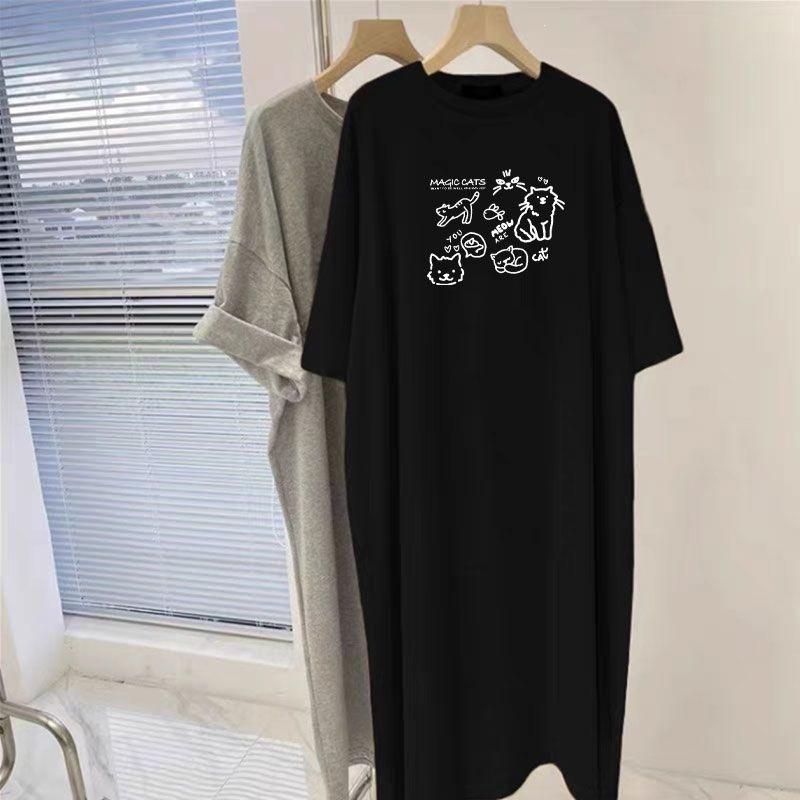 T-shirt dress women's short-sleeved long summer 2026 new loose casual lazy long skirt knee-length skirt