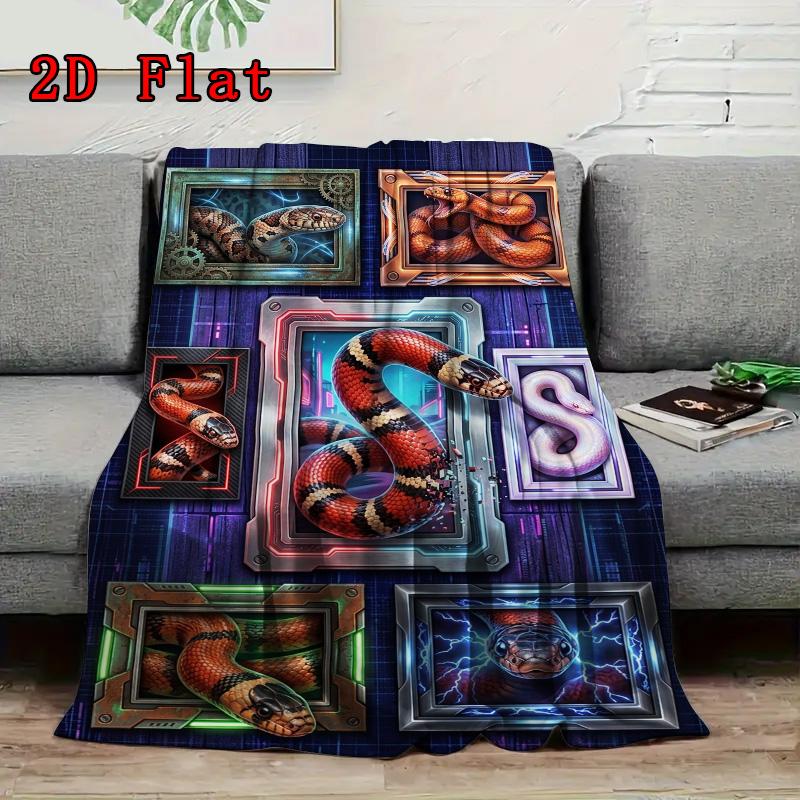 Snake Art Frames 2D Flat Pattern Flannel Blanket, High Quality All Seasons, Home Decor, Warmth and Comfort, Perfect for Christmas Gifts.