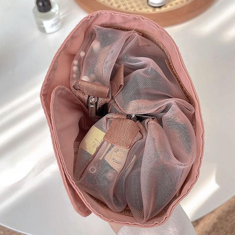 Tragbare einfarbige Kosmetiktasche mit großer Kapazität, Reise-Kulturbeutel, Aufbewahrungstasche für Make-up und Augenbrauenstifte
