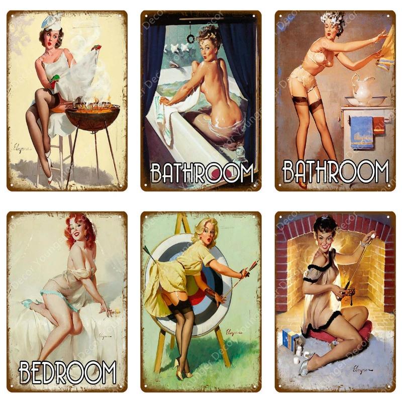 Amerikanisches Pin-Up-Girl Dame Blechschild Schlafzimmer Badezimmer Wanddekoration Pub Café Bar Party Club Vintage Poster Metallbild YI-051