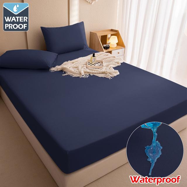 

Water Resist Bed Covering Queen Sheet Breathable Mattress Protector Solid Color Multi -Size King Mattress Protector Fitted Sheet For Home Use 80x200x30cm тёмно-синий
