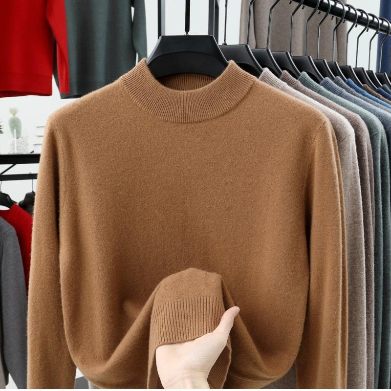

Мужской шерстяной свитер 100% чистый мужской осенне-зимний свитер, полувысокая горловина, ощущение высокого класса, повседневный базовый вязаный свитер 3XL