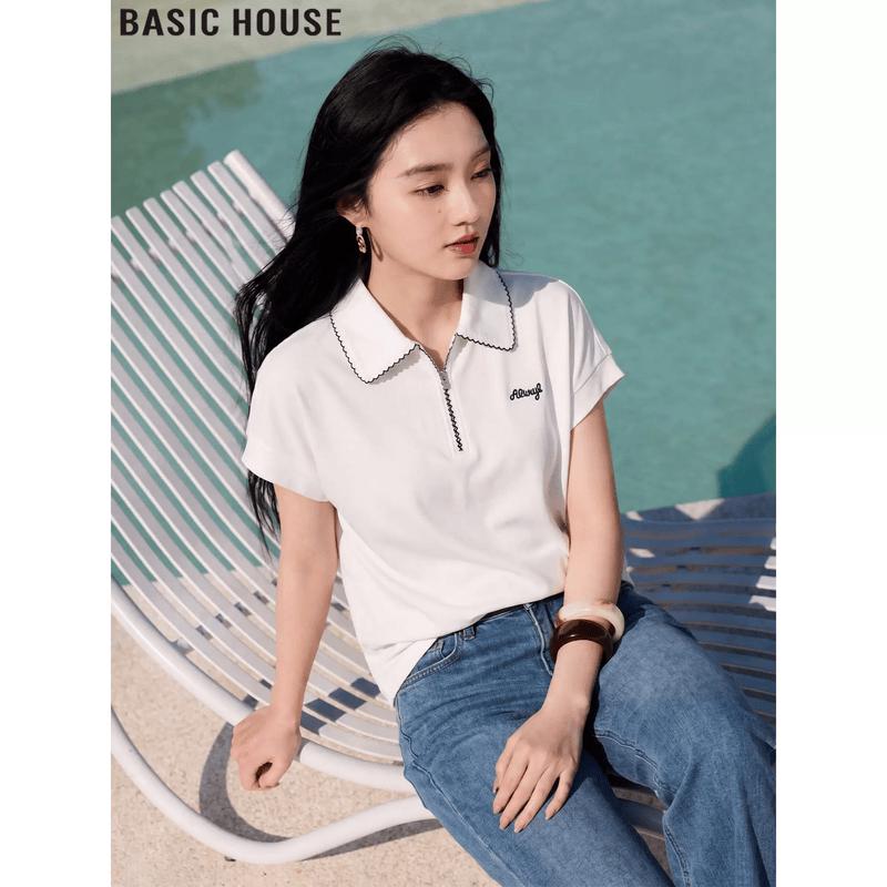 Basic House Women s Printed Henley T-shirt M