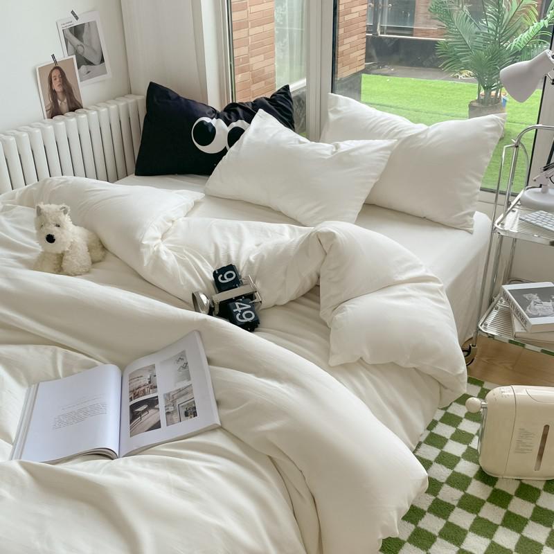 Solid Plain Twin Full Queen Soft Washed Microfiber Duvet Cover Set 4Pcs with Zipper Closure 1Duvet Cover 1Bed Sheet 2Pillowcases