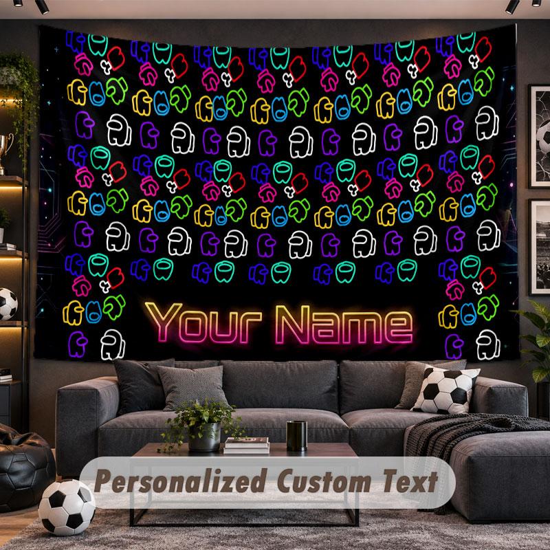 Wall Hanging Tapestry Custom NameAmong Us Pattern Personalized Printed Fabric Wall Decor