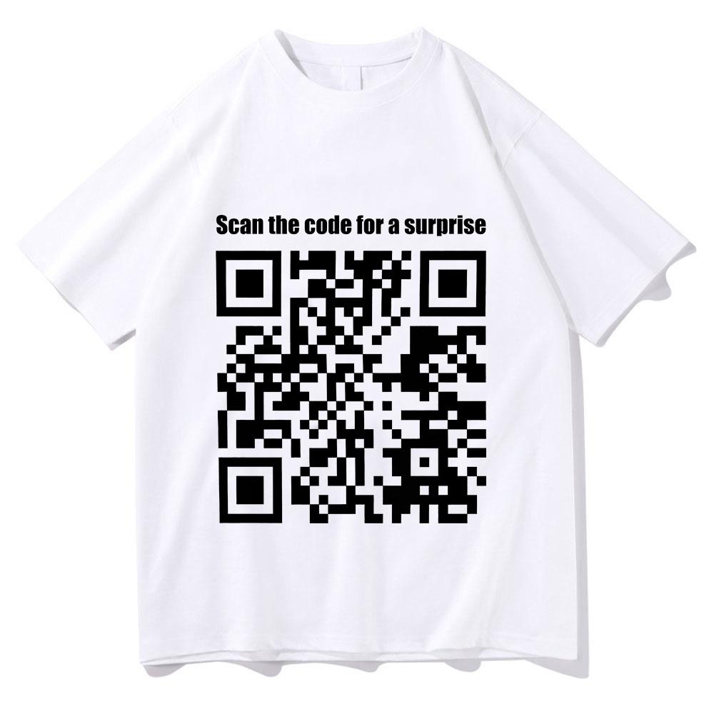 Funny QR Code T-shirts Prank Funny Cotton Tops Scan The Code for A Surprise Tees Women Men Creative Clothing Loose Tshirts Trend
