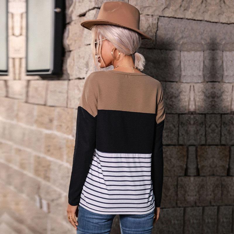Woman Clothing Fashion Casual Tops Shirts Fashionable and Casual Temperament Women's Long-sleeved Splicing Loose Striped Knit Sweater