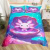 Kids Axolotl Duvet Cover Full KingCute Ocean Animal Bedding Set Marine Life Romantic Comforter Cover Pink Coral Plant Bed Cover