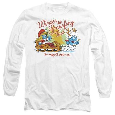 Camiseta de Manga Longa de Inverno Unisex Adulto Os Smurfs Smurfando Rápido