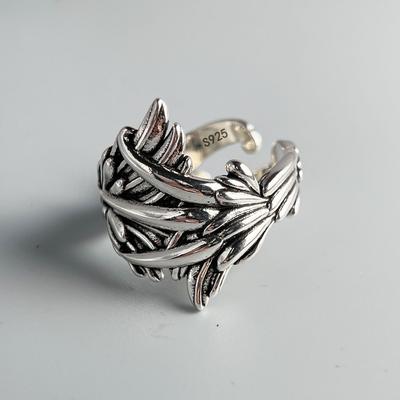 925 Sterling Silver Rings for Women Men Simple Handmade Vintage Wing Open Ring for Birthday Party Gift